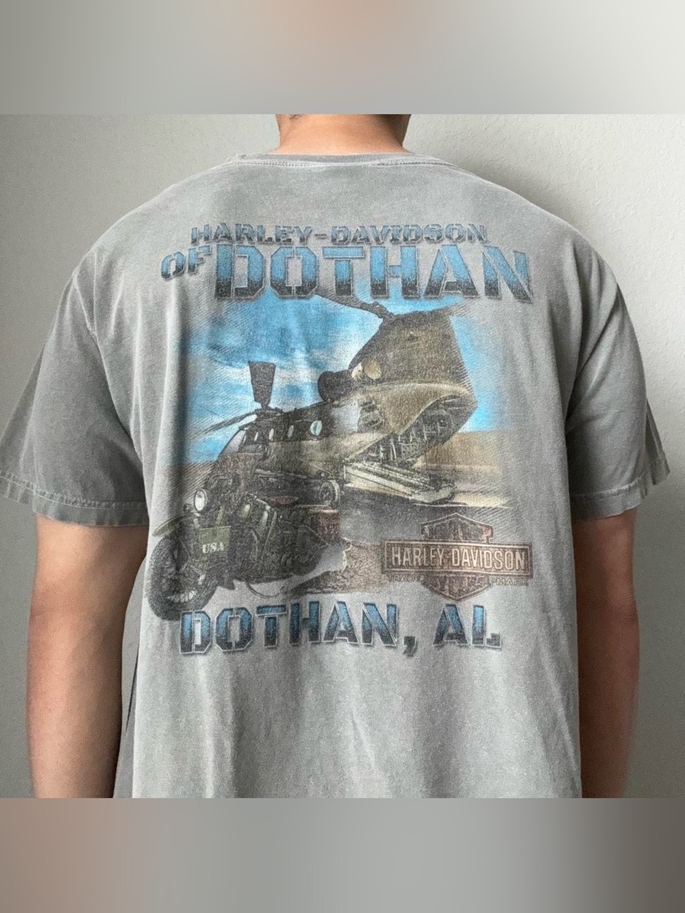 Vintage 2000s Harley Davidson Dothan Graphics Gray Tee Shirt